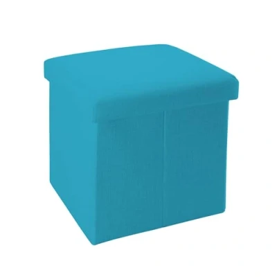 Imagen de INTIRILIFE Puff Baúl Plegable 30x30x30 cm in Azul Celeste Taburete Almacenaje Tapizado de Textil Tela Óptica Lino per Almacenamiento y Reposapiés Asiento Silla Tejido Banqueto
