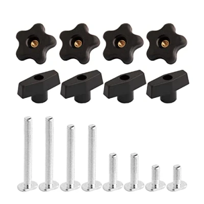 Imagen de POWERTEC 71121 Kit de perillas en T con roscadas y pernos 5/16 a 18 pulgadas para plantillas accesorios carpintería, juego 16 piezas
