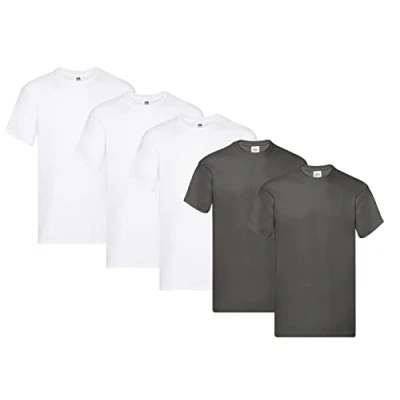 Imagen de Fruit of the Loom Camiseta original para hombre (5 unidades), 3 blanco 2grafito + 1 bloc de notas compra, M