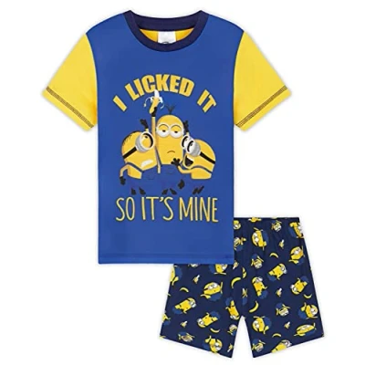 Imagen de Minions Transpirable Pijama Niño Corto, Set de 2 Piezas Regalo para Niños (Azul/Amarillo, 4 5 Años)