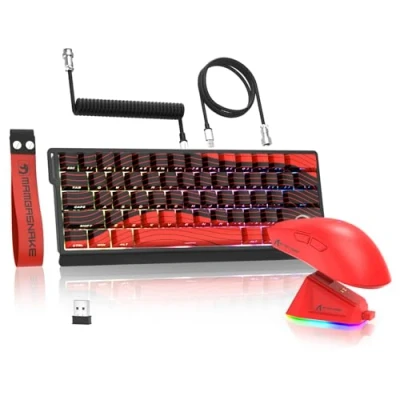 Imagen de MAMBASNAKE x Attack Shark X60HE Rapid Trigger Wireless Teclado &amp; X11 Gaming Ratón with 8K Espiral Cable, Mecánico Magnetic Switch RGB 60% QWERTY Teclado, 22K dpi PixArt PAW3311 Sensor Mice Rojo