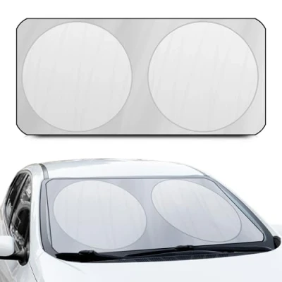 Imagen de +PWR Car Parts Parasol Delantero Plegable Plata 150 x 80 cm. Protege el Interior del Coche de los Rayos Sol. Fabricado en 100% Poliéster.