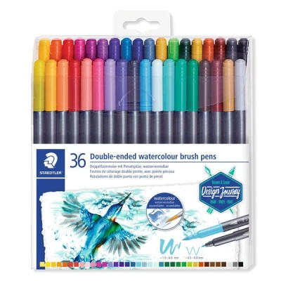Imagen de Staedtler Watercolour Brush Pens 3001 TB36, Rotulador de Doble Punta Fibra Acuarelable, 36 unidades, Multicolor