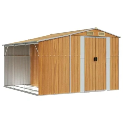 Imagen de vidaXL Cobertizo de Jardín, Caseta para Herramientas Muebles Leña, Almacenaje, Patio, Acero Galvanizado Marrón Claro