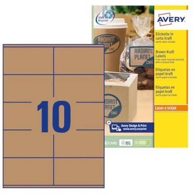 Imagen de Avery España L7108 25 Etiquetas Kraft permanente 250 etiquetas, 105x57 mm din A4, caja 25hojas