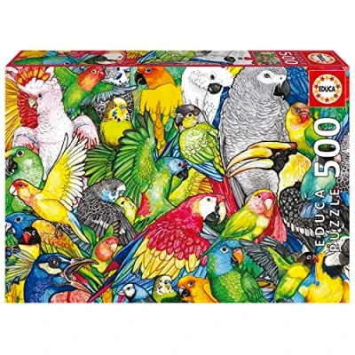 Imagen de Educa Puzzle de 500 Piezas para Adultos Loros. Incluye Pegamento Fix Puzzle. A Partir 11 años (19547)