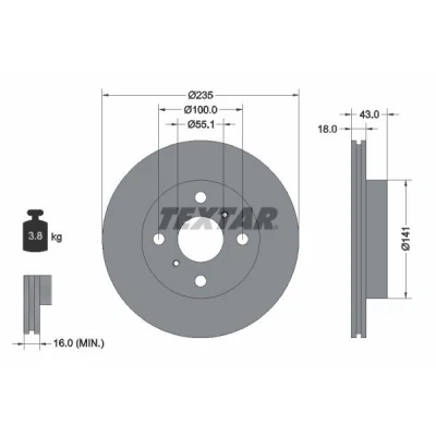 Imagen de TEXTAR PRO 92103603 Disco de freno 235 18 04/06 100 ventilación interna revestido sin perno sujeción rueda, buje rueda
