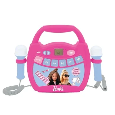 Imagen de Lexibook, Mattel Barbie, Reproductor Digital de Karaoke portátil para niños, Micrófonos, Efectos luz, Bluetooth, Funciones grabación y Cambio Voz, Rosa, Color (MP320BBZ)