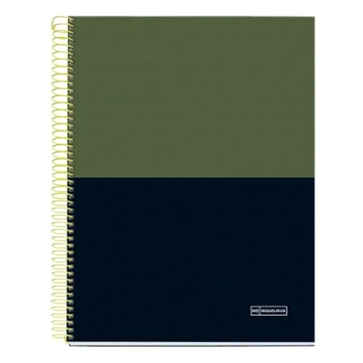 Imagen de Miquelrius Cuaderno A4, 140 Hojas de 70 g/m², Rayado horizontal 7 mm, 4 Franjas colores, Taladros, Cubierta rígida, Colección Rider Green