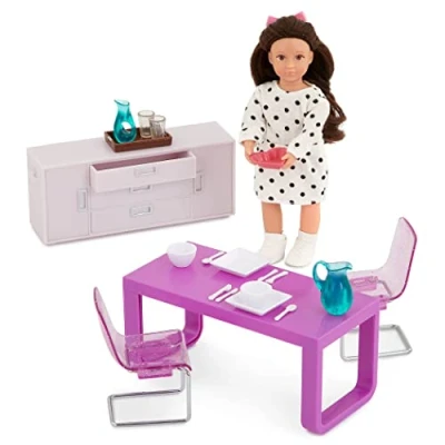 Imagen de Lori Mini Doll &amp; Toy Dining Room Furniture 6 Inch Dollhouse Accessories Table, Chairs, Dishes, Cutlery Play Set for Kids 3 Years + Amelia’s