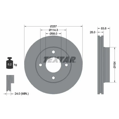 Imagen de TEXTAR PRO 92253103 Disco de freno 257 26 04/04 114,3 ventilación interna revestido sin perno sujeción rueda, buje rueda