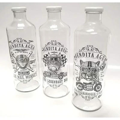 Imagen de Botella de Cristal 1 litro, Colección botellas para Agua Intrepidos. Juego 3 botellas.