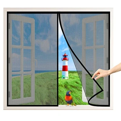 Imagen de Mosquitera Ventanas Magnetica, 110x120 cm Mosquiteras a Medida Magnética Automático Cierra Automáticamente para Correderas Balcones Terraza, Negro P