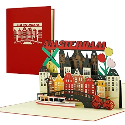 Imagen de Vale de viaje a Ámsterdam Tarjeta desplegable 3D como cupón, invitación para unas vacaciones, un Holanda Hermosa idea regalo y regalo, A144AMZ