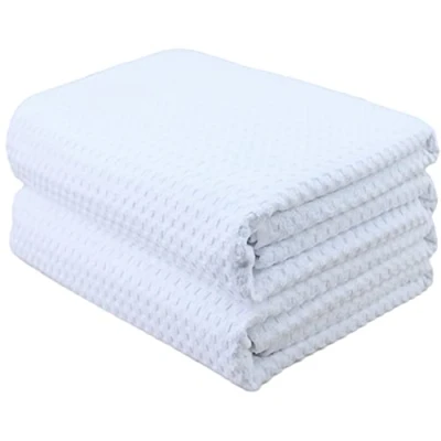 Imagen de Polyte Toalla de baño Microfibra antipelusa Secado rápido Punto gofrado Blanco Grande: 152,4 x 76,2 cm Pack 2