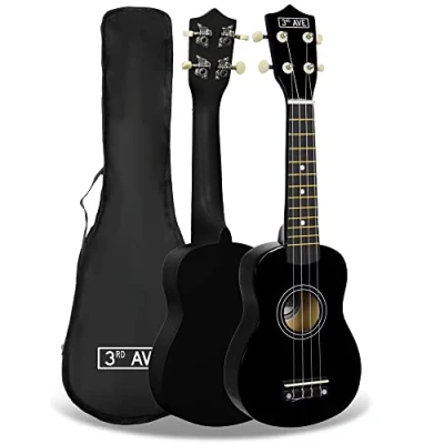 Imagen de 3rd Avenue Ukulele soprano para principiantes de 21 pulgadas Avenue, Negro, Funda transporte