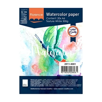 Imagen de Florence Papel de Acuarela Superficie Texturizada, 300 gsm, Lona, Blanco (Intense White), A6, 20