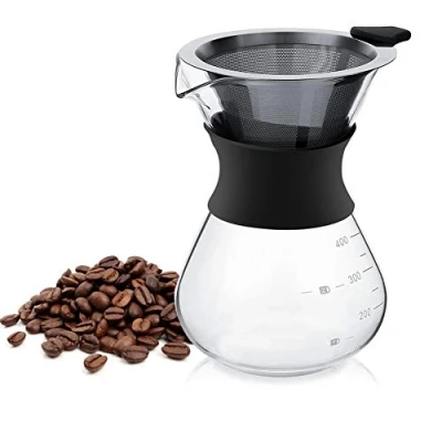 Imagen de Cafetera Goteo Manual, Haofy de Vidrio, 400 ml Pour Over con Filtro Reutilizable Acero Inoxidable para Hacer Café