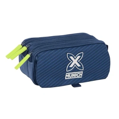 Imagen de Safta Munich Blue Indigo Portatodo Triple Big, Estuche Infantil, Niño, Ideal para Niños en Edad Escolar, Cómodo y Versátil, Calidad Resistencia, 21.5x8x10 cm