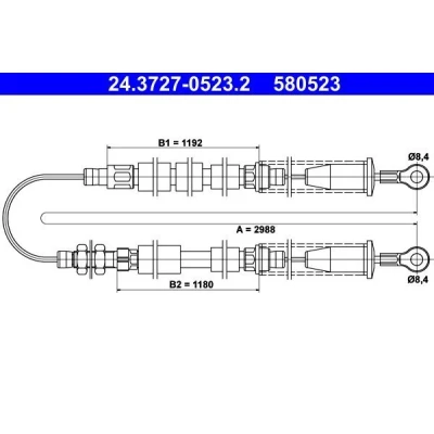 Imagen de ATE 24.3727 0523.2 Cable de Freno Mano 2988 FIAT: Cinquecento
