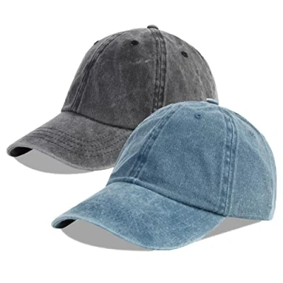 Imagen de LANGZHEN Gorra de béisbol Neutral 100% algodón Puro para Hombres y Mujeres lavando Vaquero Sombrero papá Ajustable (Negro + Azul Vaquero, Talla 1)