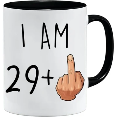 Imagen de Acen Merchandise taza divertida de 30 cumpleanos, I am 29 Plus one, Novedad 11 oz y caja regalo set te, cafe, oficina, hogar
