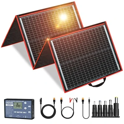 Imagen de DOKIO Kit Panel Solar Plegable Portátil 160W 18V Monocristalino para cargar 12V Batería, ideal embarcaciones, camping, caravanas
