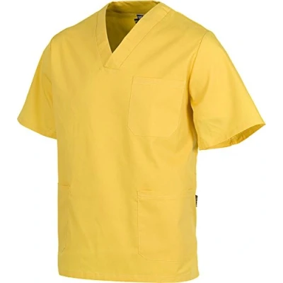 Imagen de Work Team Casaca Sanitario Cuello de Pico Manga Corta, un Bolso Pecho, Dos Bolsos Bajos Hombre Amarillo M