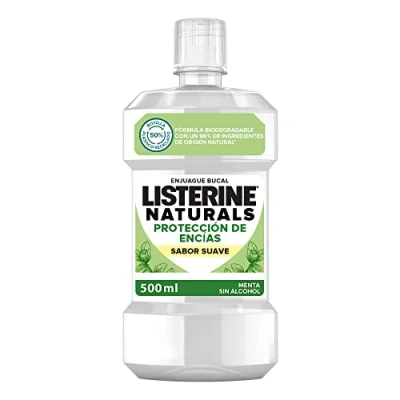 Imagen de Listerine Naturals (1 x 500 ml), enjuague bucal sin alcohol sabor menta, que protege las encías, colutorio encías 0% con ingredientes naturales