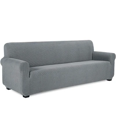 Imagen de TIANSHU Funda Elástica para sofá, Sofa 4 Plaza, Ajustables Fundas Elasticas, Proteger el de Sofá con Reposabrazos Antideslizante Antimanchas Lavable (Gris Claro)