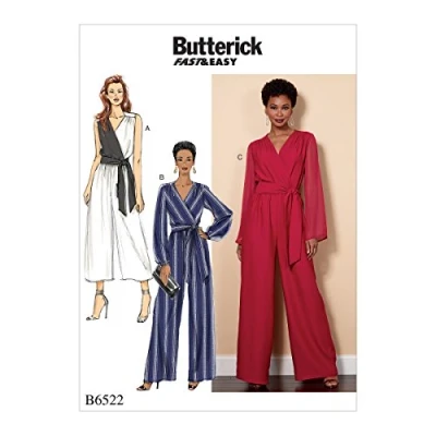 Imagen de Butterick MCCALL &#039;s Patterns 6522 RR Patrones de Costura para/de Las Mujeres Mono y Sash Costura, Tejido, Multicolor, 17 x 0,5 22 cm