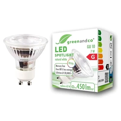Imagen de greenandco Spot LED IRC90+ GU10 4000K 36 7W (corresponde a 62W) 450lm SMD 230V AC, sin parpadeo, no regulable