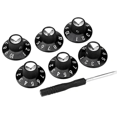 Imagen de Musiclily Pro Imperial Pulgadas Tamaño Pedal Efecto de Amplificador Botón Potenciómetro Skirted Perillas Guitarra,Negro(Juego 6)