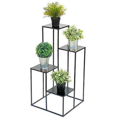 Imagen de DanDiBo Escalera para flores de metal negro 82 cm, soporte plantas 435 columna flores, moderno plantas, taburete