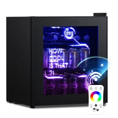 Imagen de HCK Mini Nevera, Nevera Pequeña 48L con Iluminación Moderna Cyberpunk, Frigorificos Pequeños de 0 a 15C, Para Sala Juegos, Fiesta, Negro