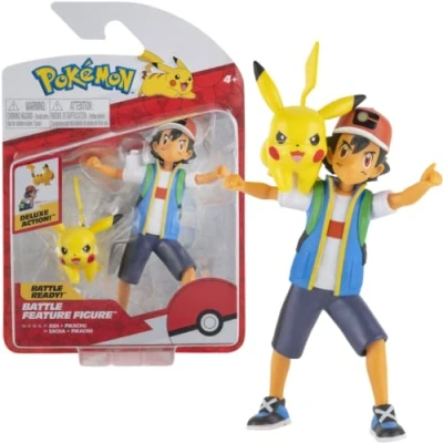Imagen de Pokemon (Jazwares 674 PKW2473 Abg) Figuras 11 cm Ash &amp; Pikachu Nueva 2022, Color, Licenciado Oficialmente Juguetes