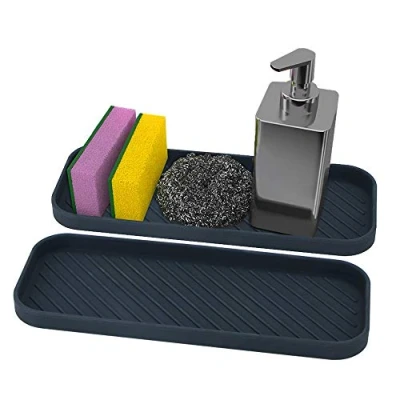 Imagen de Webake Juego de 2 Organizador Cocina Fregadero Silicona Porta Esponja para Estropajos, Cepillos o Jabón (Negro)