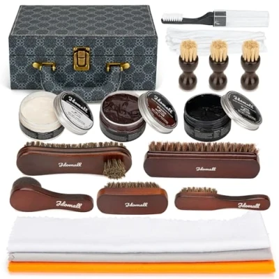 Imagen de kit de cuidado zapatos,kit betún para zapatos Abrillantador negro,marrón y neutro con cepillos,paño pulido más Regalo perfecto el botas cuero