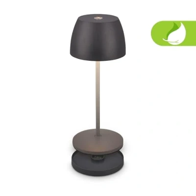 Imagen de Briloner Mini lámpara LED de sobremesa inalámbrica IP44 con estación carga, regulable sin escalonamiento, batería recargable y fuente luz intercambiable, 8x20,5 cm (DxH), antracita