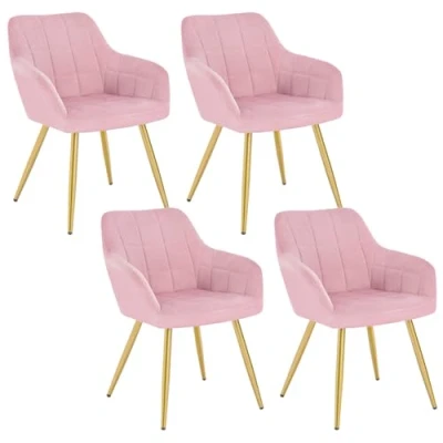 Imagen de WOLTU 4 x Sillas de Comedor Nordicas Estilo Vintage Juego 4, Silla Cocina Tapizada con Reposabrazos Tapizadas Terciopelo, Estructura Metal, Rosa BH232rs