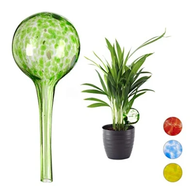 Imagen de Relaxdays, Ø 6cm, Vidrio Set de Dos Globos, Sistema riego para Plantas, Vacaciones, Verde