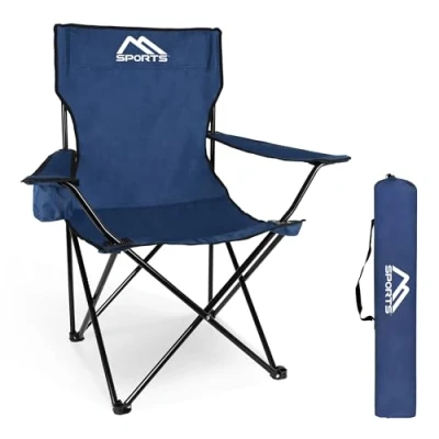Imagen de MSPORTS silla de camping premium con bolsa transporte, color azul real, plegable reposabrazos y soporte para bebidas, práctica, resistente, ligera