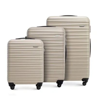 Imagen de WITTCHEN Maleta de Viaje Equipaje Mano Cabina ABS con 4 Ruedas giratorias Cerradura combinación Asa telescópica Groove Line Set 3 Maletas Beis