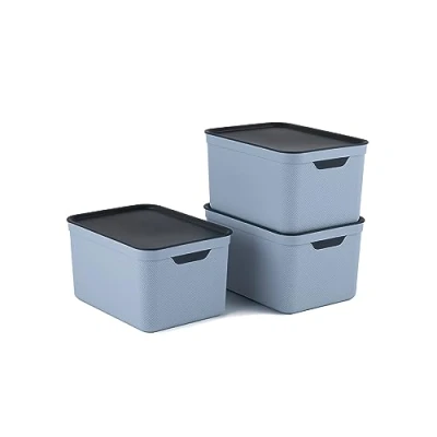 Imagen de Jive Set Dekobox A4 fog blue Lote de 3 cajas 16 litros con tapa, Juego l tapa , azul/antracita, 3x16l (37.5 x 27.8 29.8 cm)