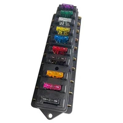 Imagen de QitinDasen Premium 10 Vías Caja de Fusibles Coche, Portafusibles Cuchilla Estándar Universal, con 10Pcs Gratis Cuchilla, para Camión, Barco (12V / 24V)