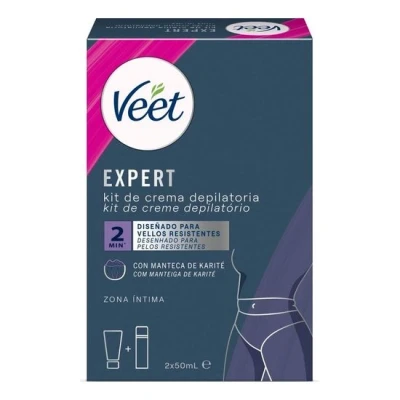 Imagen de Veet Expert Kit de Depilación para Zonas Íntimas del Cuerpo, Crema Depilatoria Mujer 50 ml y Espuma Multi Beneficios