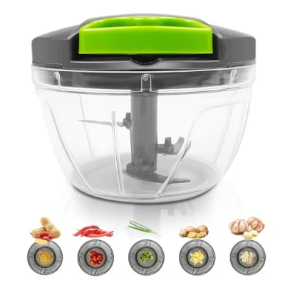 Imagen de Dunkwckore 520 ml Picadora Manual con Cuerda, Trituradora de Alimentos 3 Cuchillas Acero Inoxidable, Picador Verduras, Cortador Cebolla, Triturador Alimentos, Mini Corta