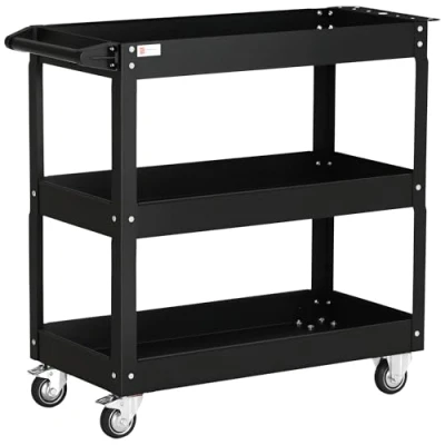 Imagen de DURHAND Carro de Herramientas con Ruedas Taller Acero 3 Estantes Almacenamiento y Asa Lateral para Garaje Mecánico Hogar Carga 150 kg 83x35,3x76 cm Negro