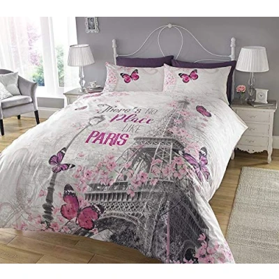Imagen de Sleepdown Juego de Cama, con diseño Paris, Funda edredón y Almohada, impresión Digital, para Dormitorio, múltiples Colores, (tamaño matrimonial King), matrimonio