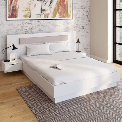 Imagen de lit double 140x190 blanc avec tête de et chevets